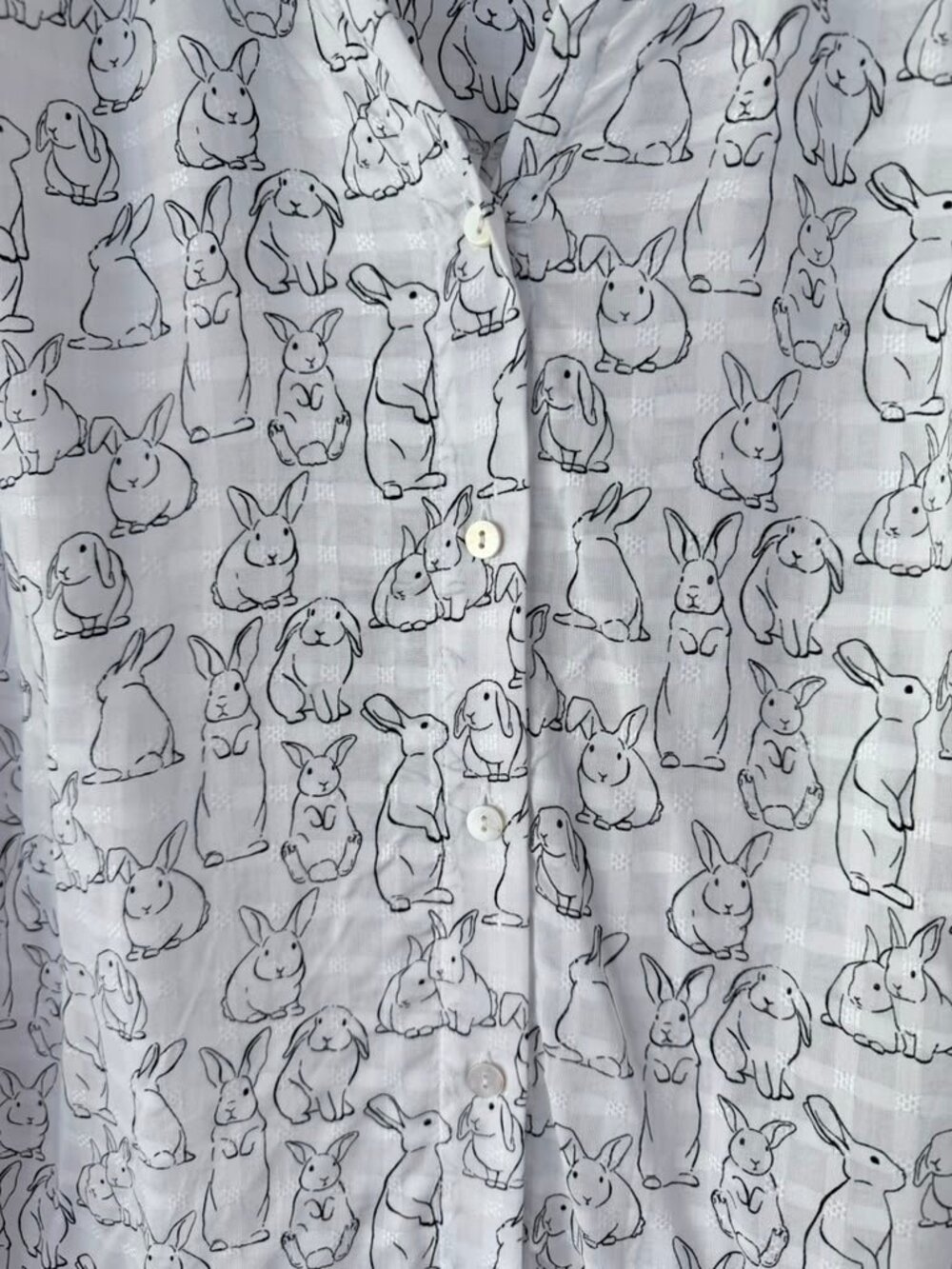 Jane + Delancey Bunny Print Rayon Blouse White Gray Button Front Size M - Picture 3 of 15